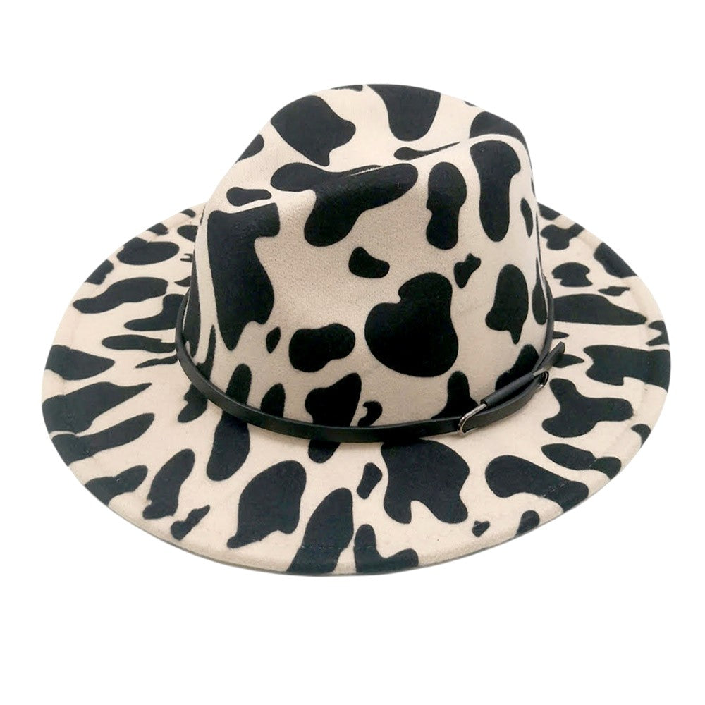 Faux Leather Band Cattle Patterned Panama Hat