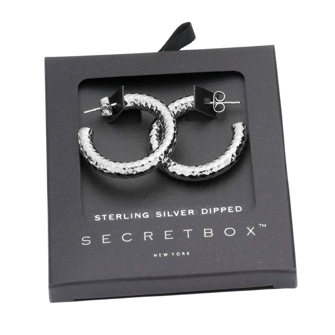 Secret Box Sterling Silver Dipped Textured Metal Earrings