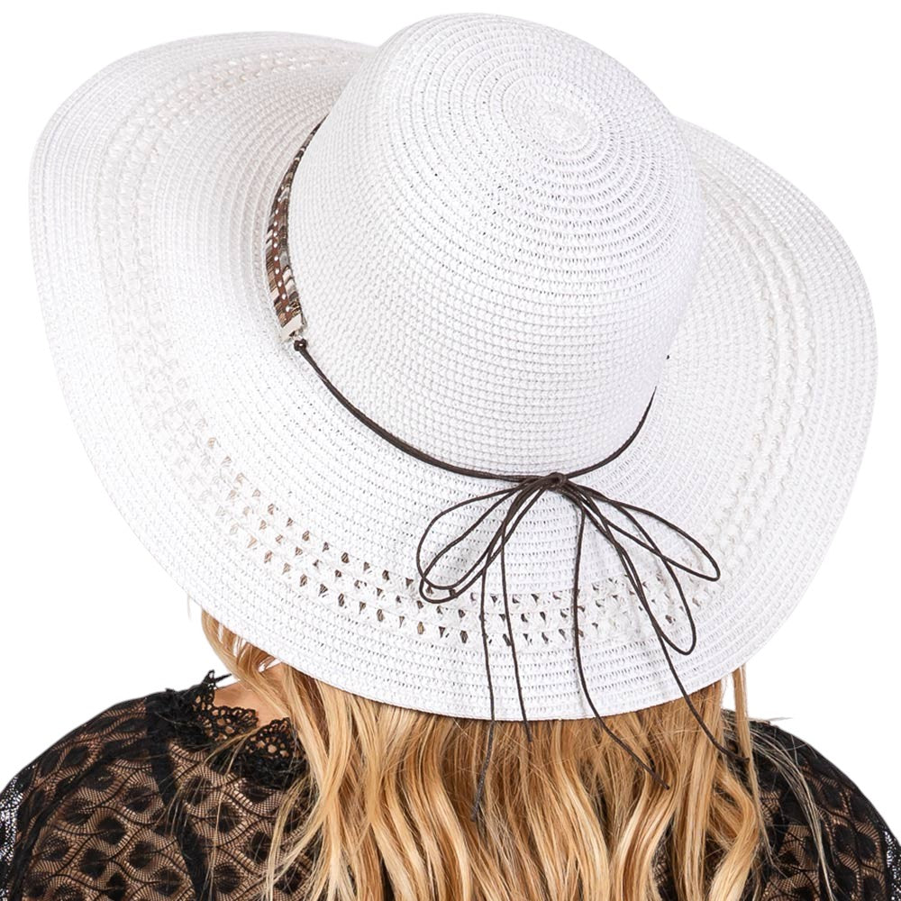 Wide Brim Straw Sun Hat with Evil Eye and Multi Design Band