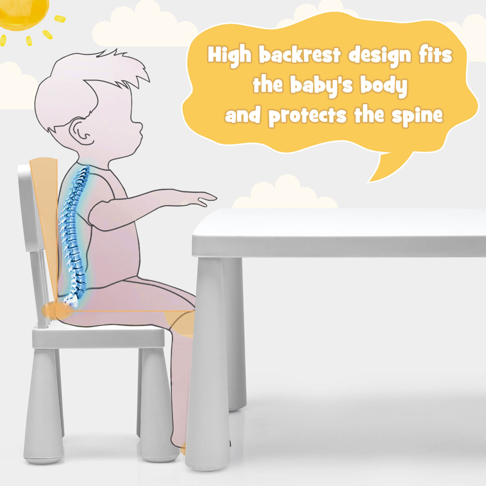 3 Pieces Toddler Multi Activity Play Dining Study Kids Table and Chair Set-White