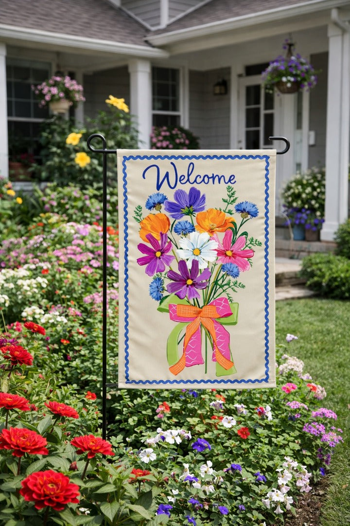 Wildflower Bouquet 2 Sided Applique Garden Flag