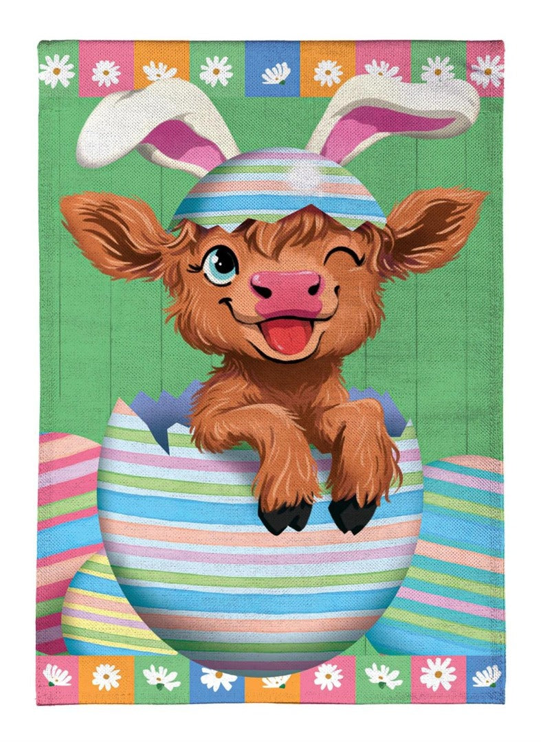 Winky The Easter Highland Cow 2 Sided Garden Flag