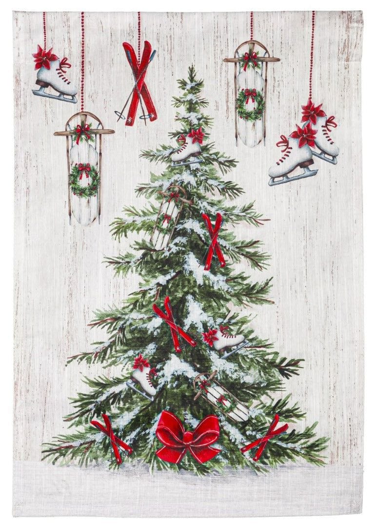Winter Fun Ornament Tree Christmas Garden Flag 2 Sided