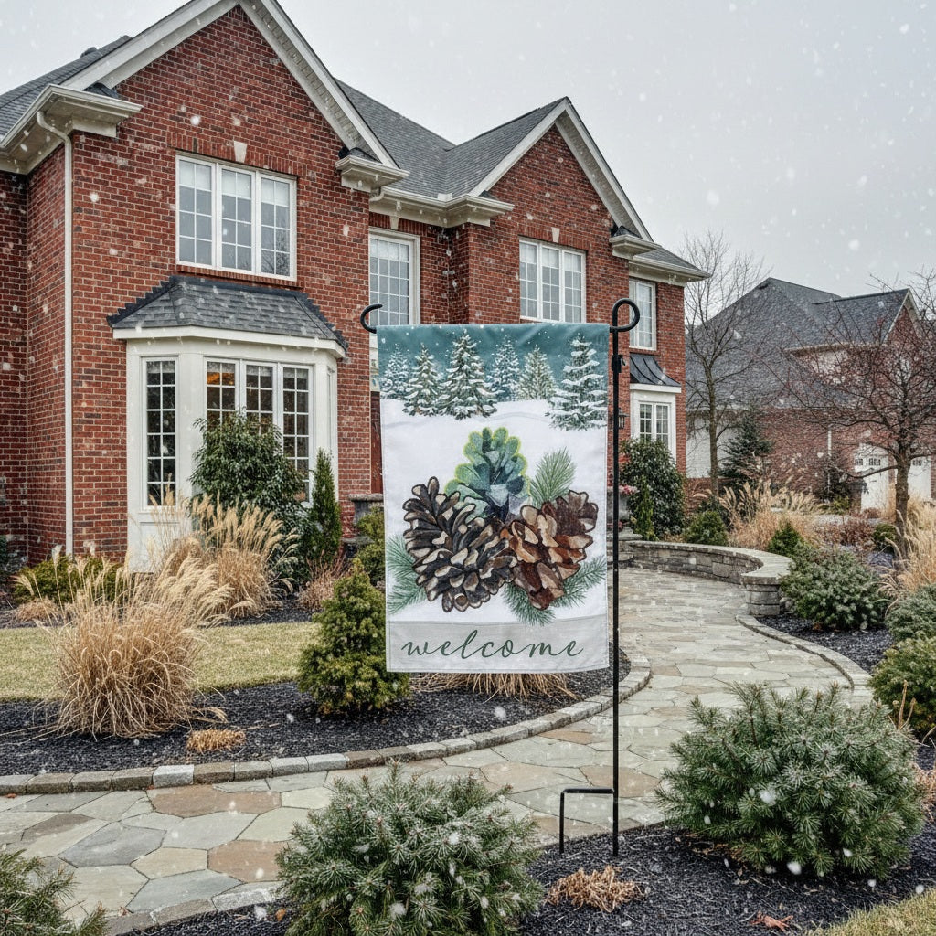 Winter Pinecones 2 Sided Garden Flag