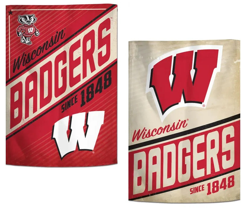 Wisconsin Badgers Garden Flag 2 Sided Retro Vintage