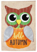 Wood Plank Owl Garden Flag 2 Sided Burlap