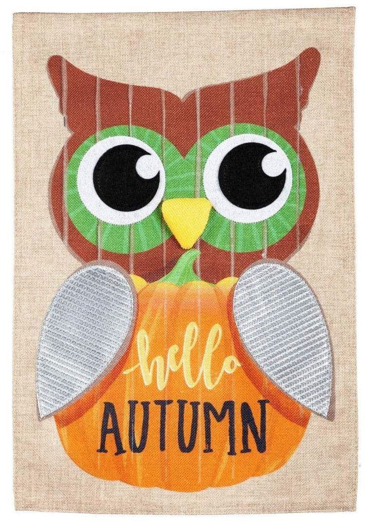 Wood Plank Owl Garden Flag 2 Sided Burlap