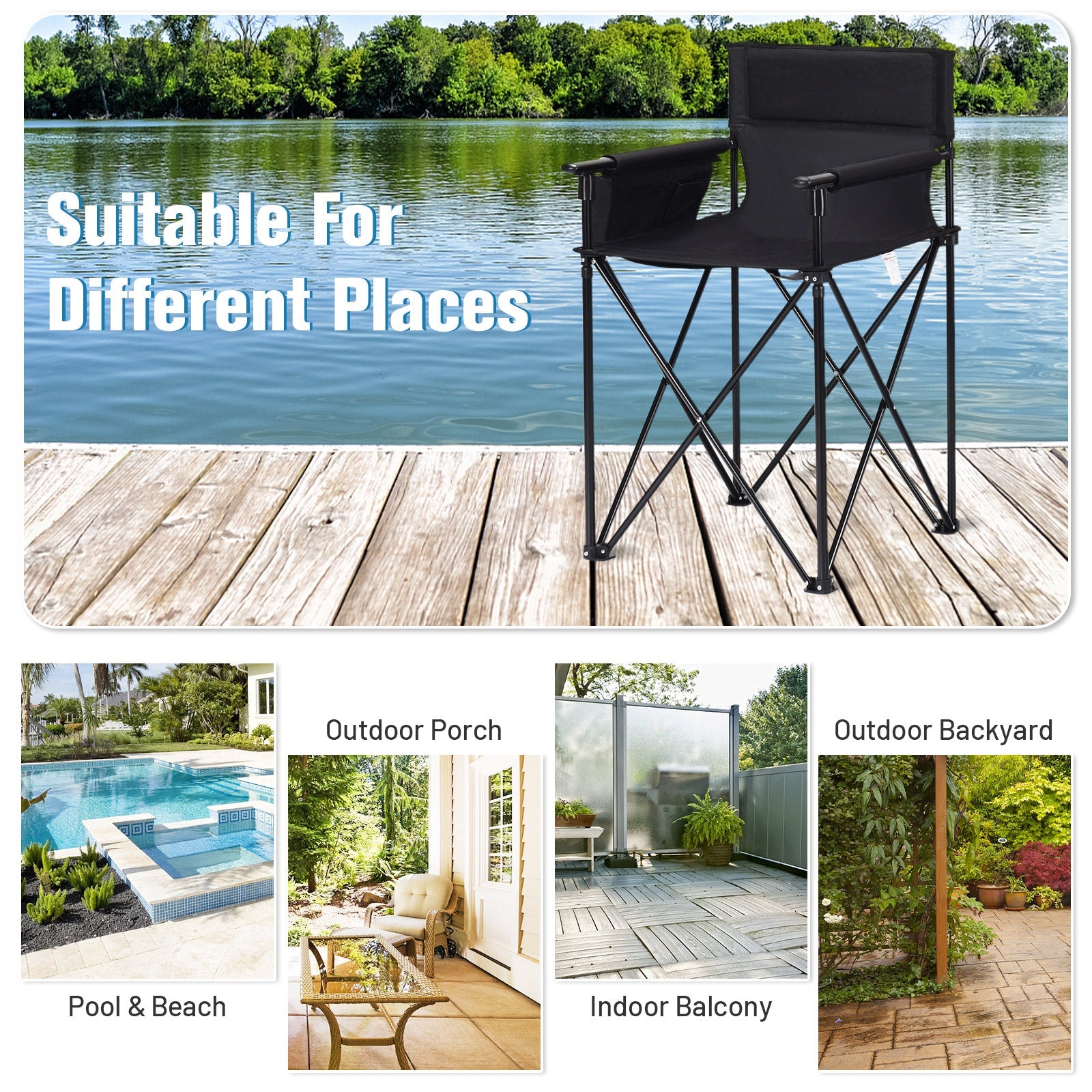 Portable 38 Inch Oversized High Camping Fishing Folding Chair