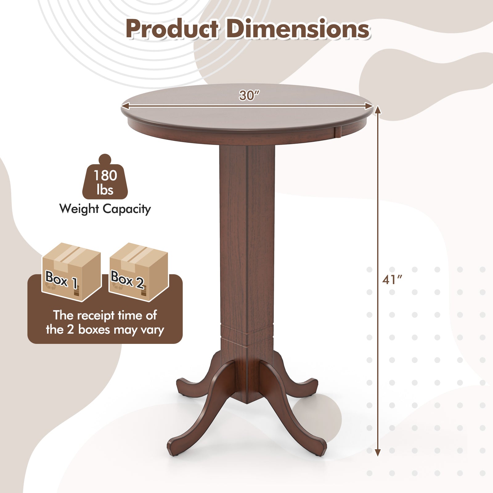 Wood Pub Round Dining Table with Pedestal Base