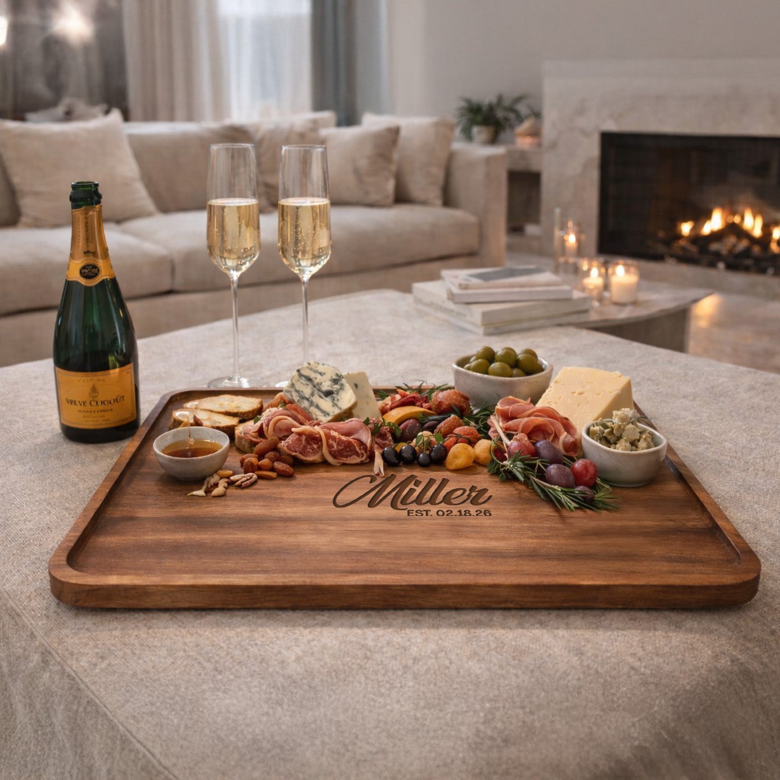 Personalized Acacia Wood Serving Tray – Custom Engraved Name