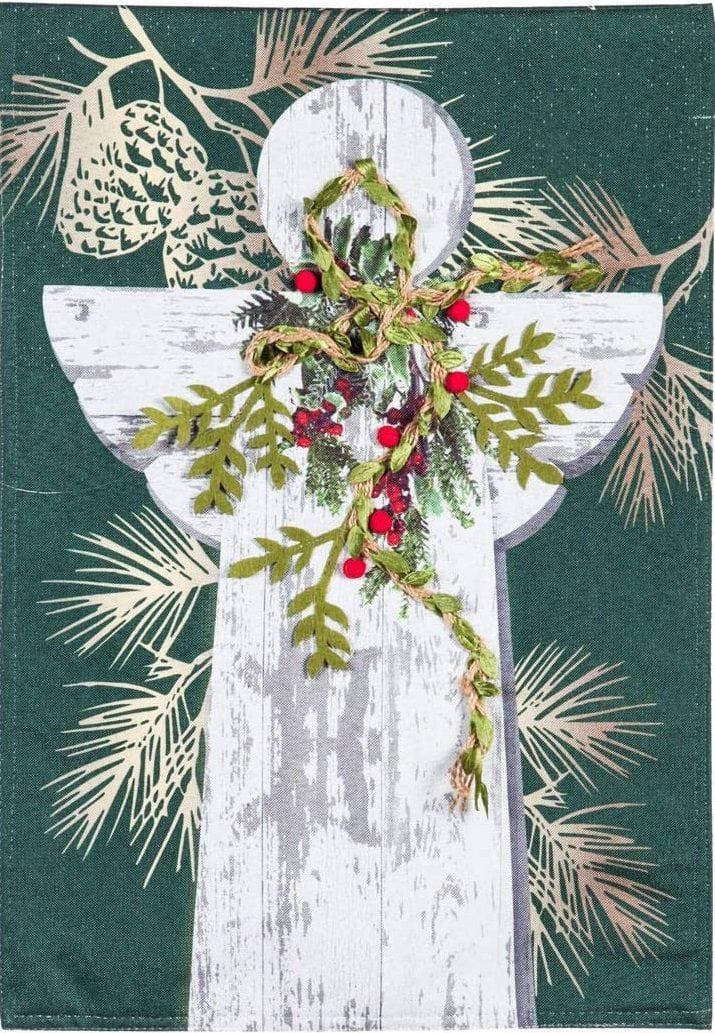 Woodgrain Angel Garden Flag 2 Sided Christmas