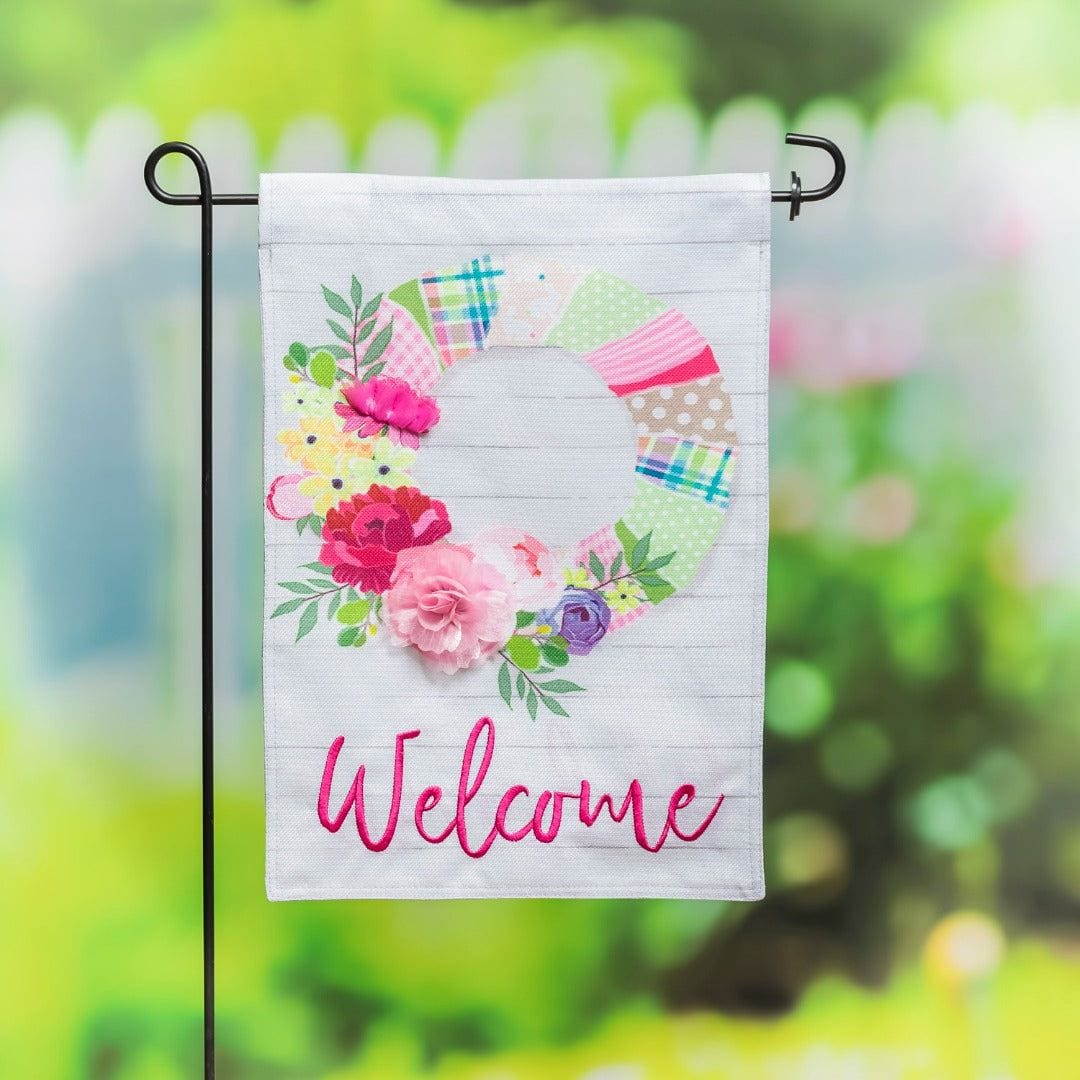 Wrapped Wreath Easter Garden Flag 2 Sided Burlap