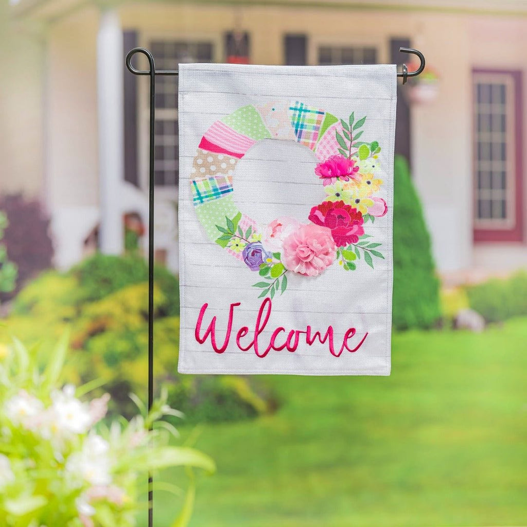 Wrapped Wreath Easter Garden Flag 2 Sided Burlap