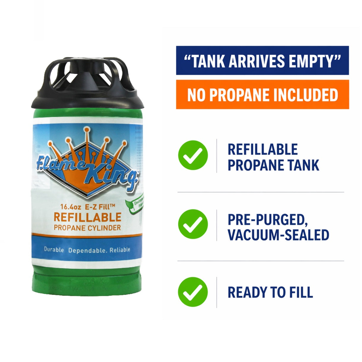 Flame King Eco Friendly Sustainable 1lb Empty Refillable Propane Tank LP Cylinder