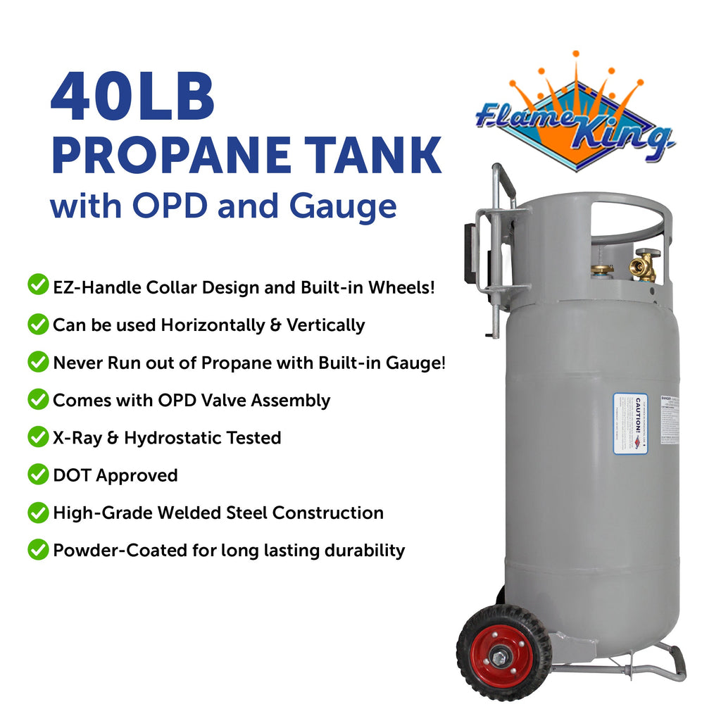 Flame King 40lb Horizontal & Vertical Empty Propane Cylinder with OPD & Wheels