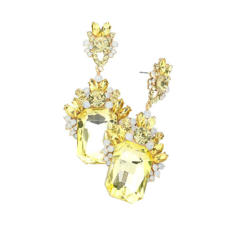 Emerald Cut Stone Accented Evening Earrings
