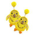 Felt Back Stone Seed Beaded Chick Dangle Earrings