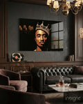 Golden Crown Rapper Pop Art Portrait Glass Wall Art
