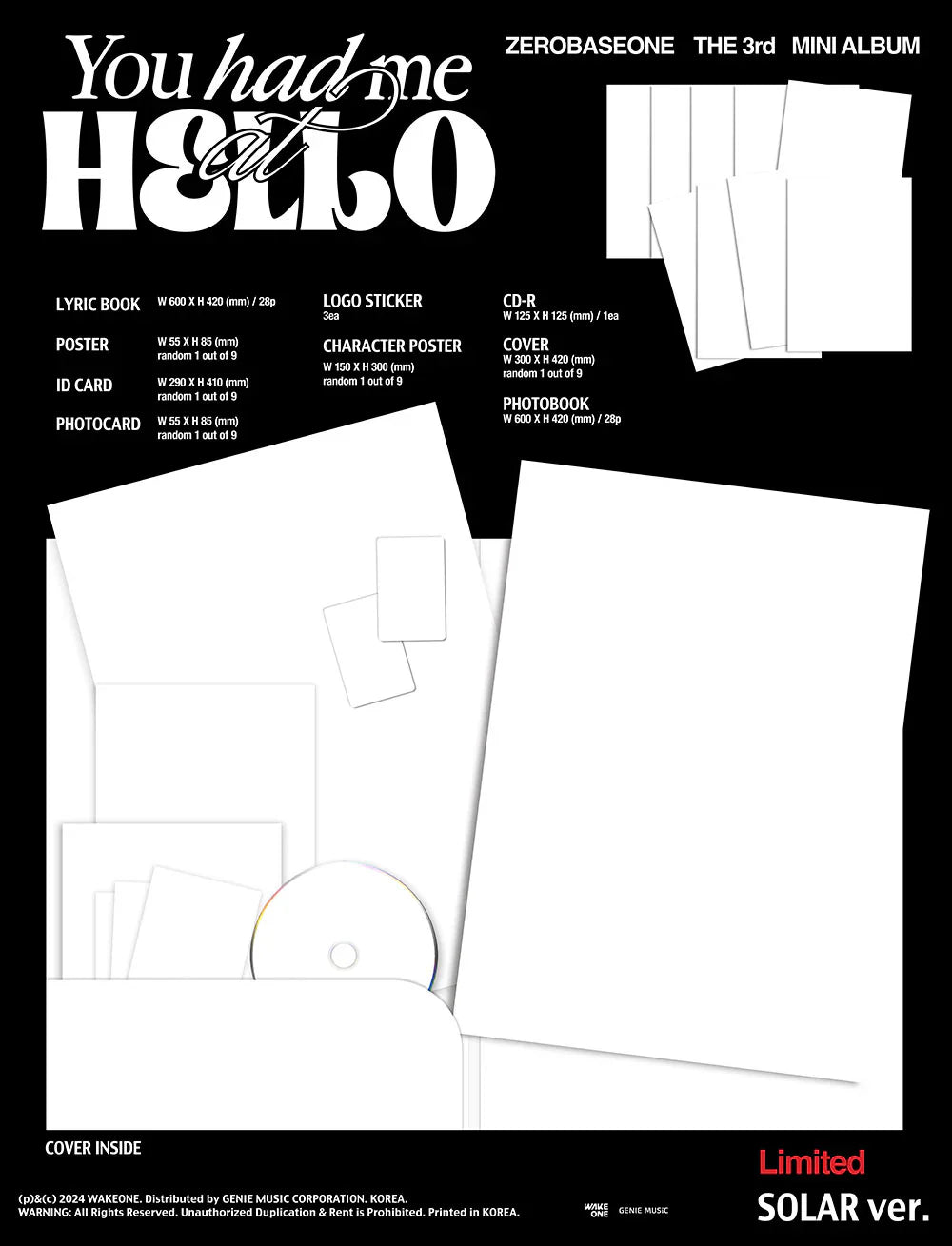 Zerobaseone 3rd Mini Album - You Had Me At Hello (Limited Solar Ver.)