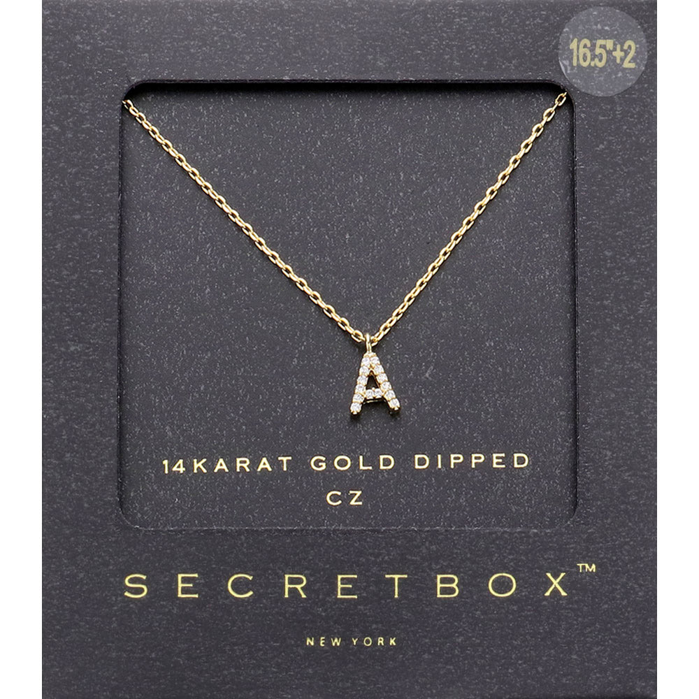 -A- Secret Box 14K Gold Dipped Cubic Zirconia Initial Monogram Pendant Necklace