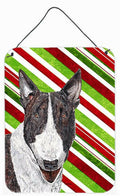 Bull Terrier Candy Cane Christmas Wall or Door Hanging Prints Aluminum Metal Sign Kitchen Wall Bar Bathroom Plaque Home Decor Front Door Plaque, 12x16, Multicolor