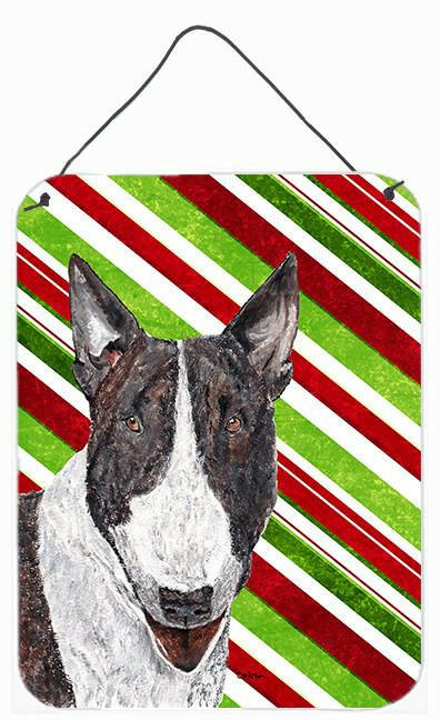 Bull Terrier Candy Cane Christmas Wall or Door Hanging Prints Aluminum Metal Sign Kitchen Wall Bar Bathroom Plaque Home Decor Front Door Plaque, 12x16, Multicolor