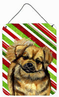 Tibetan Spaniel Candy Cane Holiday Christmas Wall or Door Hanging Prints Aluminum Metal Sign Kitchen Wall Bar Bathroom Plaque Home Decor Front Door Plaque, 12x16, Multicolor