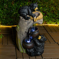 Bear Outdoor Water Fountain with LED Lights | 23.62" Cascading Garden Fountain with Climbing Bear Design — Patio, Yard & Balcony