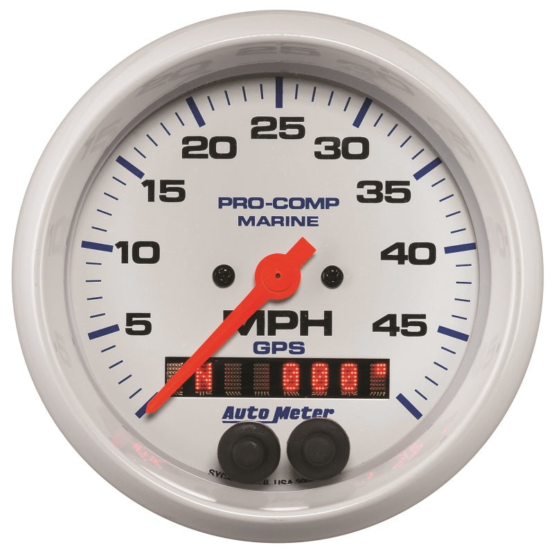 AutoMeter Marine White 3 3/8in 50MPH GPS Speedometer Gauge 200635