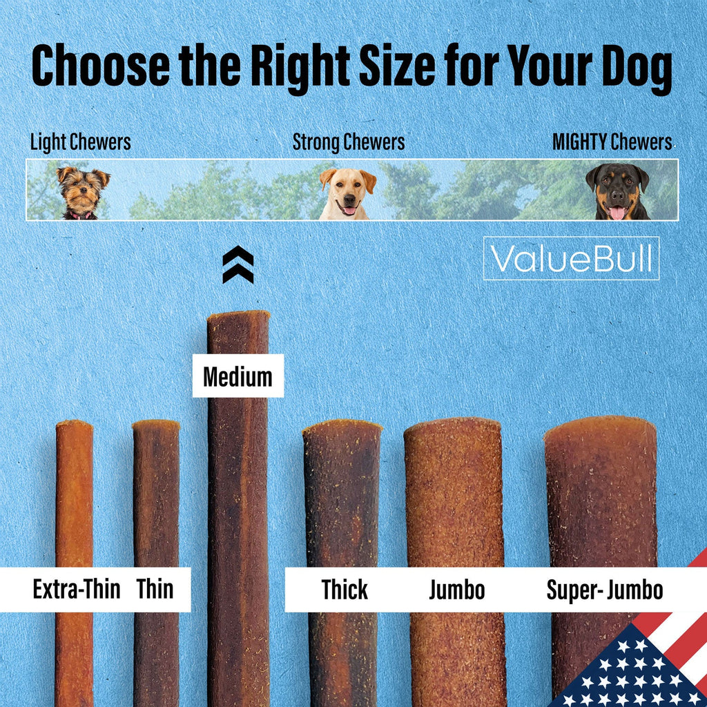 ValueBull USA Collagen Sticks for Dogs, 12 Inch Medium Chews, Natural Long-Lasting Dog Treats, 25 Count