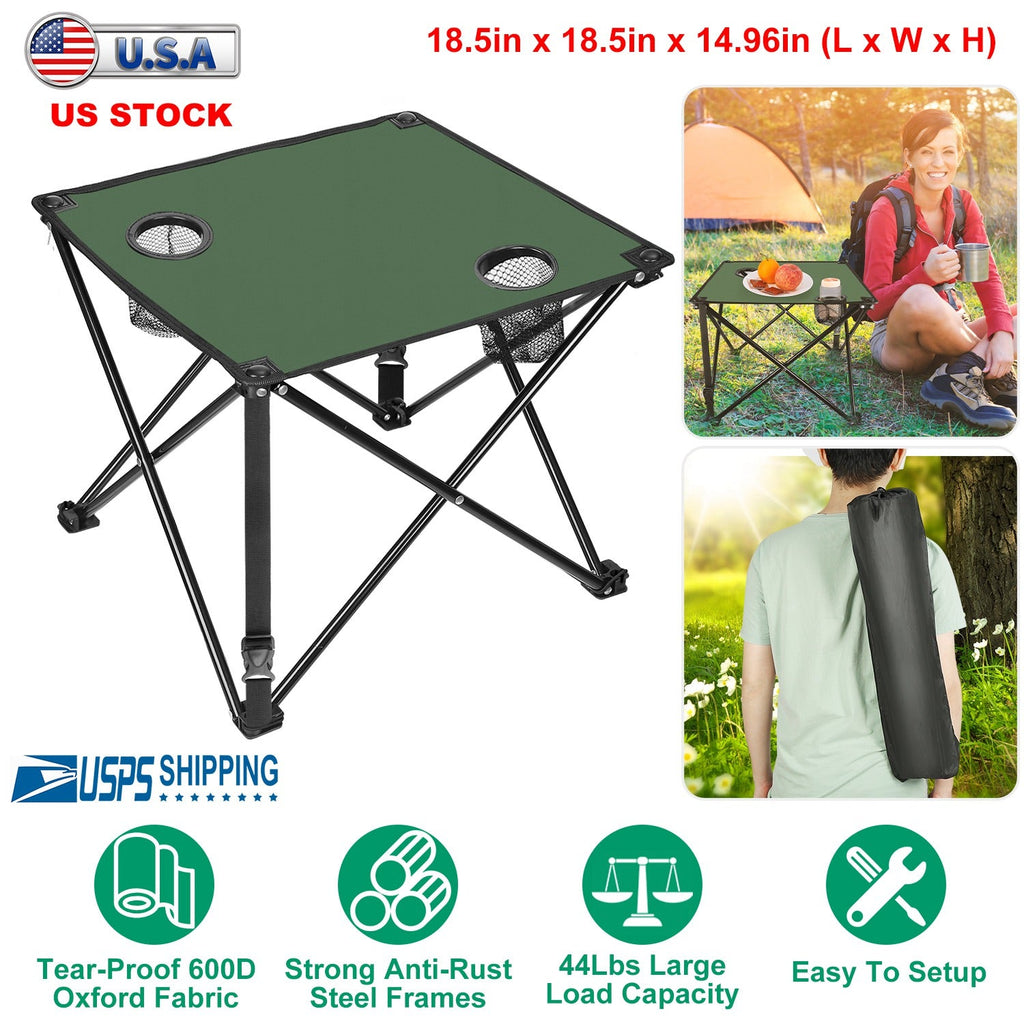 2Pcs Foldable Camping Table Portable Picnic Table Lightweight Travel Desk with 2 Cup Holders/Table Carrying Bag