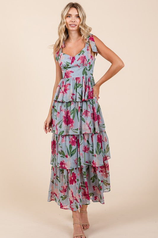Layered Floral Sweetheart Neck Maxi Dress – Elegant and Romantic Floral Maxi Dress with Feminine Sweetheart Neckline