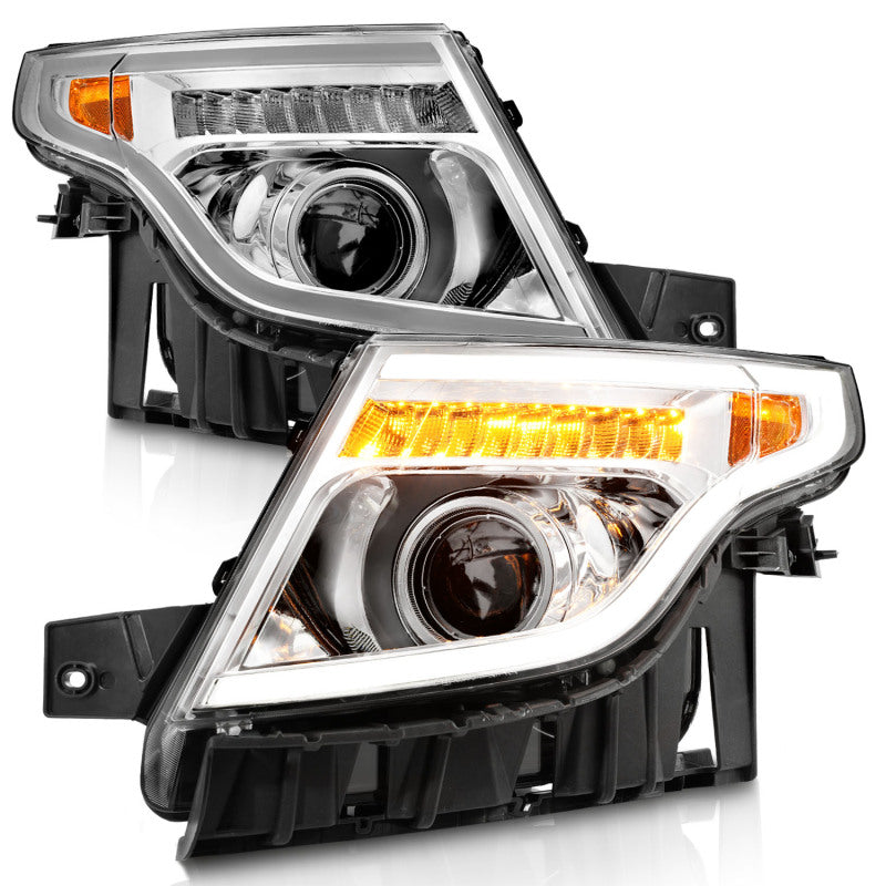 ANZO 11-15 Ford Explorer Projector Headlights w/ Light Bar Chrome Housing w/ Amber light 111576