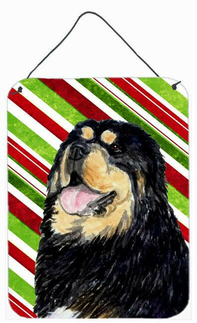 Tibetan Mastiff Candy Cane Holiday Christmas Wall or Door Hanging Prints Aluminum Metal Sign Kitchen Wall Bar Bathroom Plaque Home Decor Front Door Plaque, 12x16, Multicolor