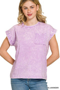 Zenana Full Size Crinkle Washed Round Neck Folded Short Sleeve Tee Plus Size