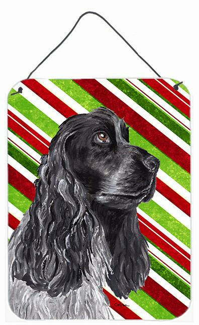 Black Cocker Spaniel Candy Cane Christmas Wall or Door Hanging Prints Aluminum Metal Sign Kitchen Wall Bar Bathroom Plaque Home Decor Front Door Plaque, 12x16, Multicolor