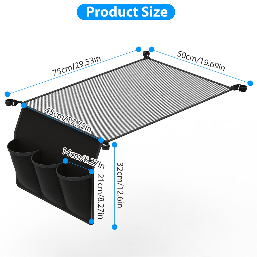 Hanging Storage Net for 35.43x23.62 Camping Table Under Table Folding Net Bag Tear-Resistant with 3 Side Pockets 4 Corner Clips for Camping Hiking Fis
