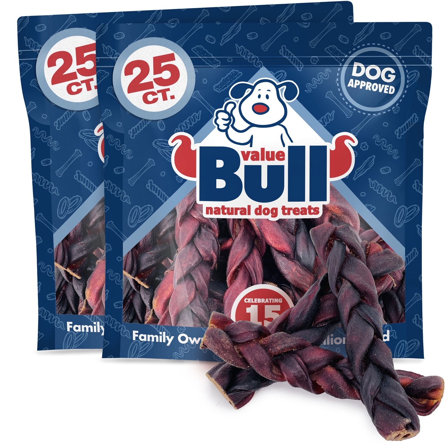 ValueBull USA Beef Collagen Braid for Large Dogs, Thick 6 Inch 50 Count