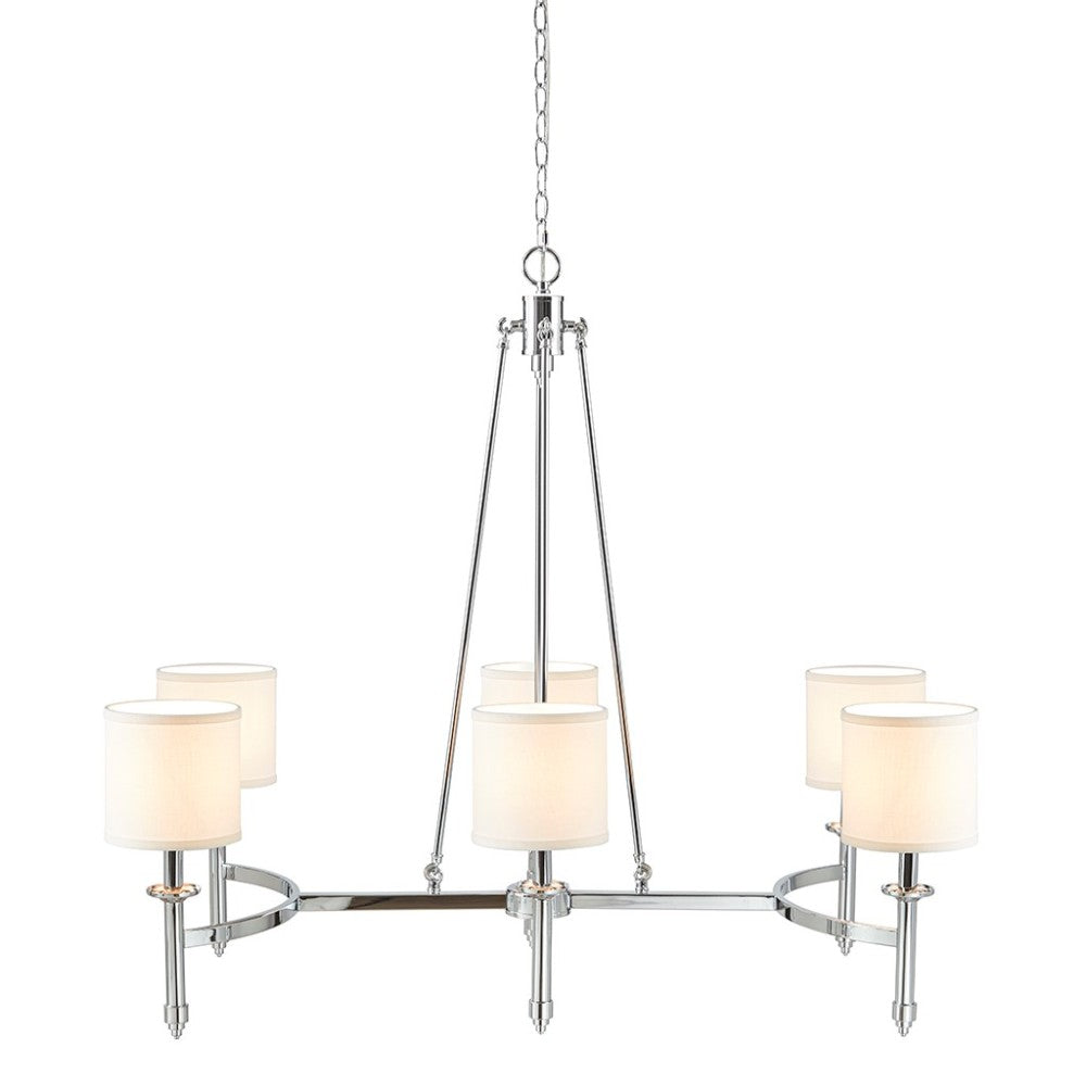 6-Light Drum Shade Chandelier | Bedford Collection Transitional Ceiling Light with Curved Frame — Chrome or Gold, 39.25" Wide