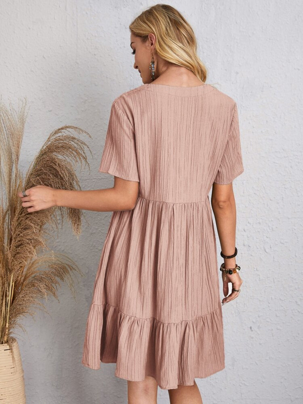 Classic Full Size V-Neck Short Sleeve Dress Casual & Comfortable Dress for Women