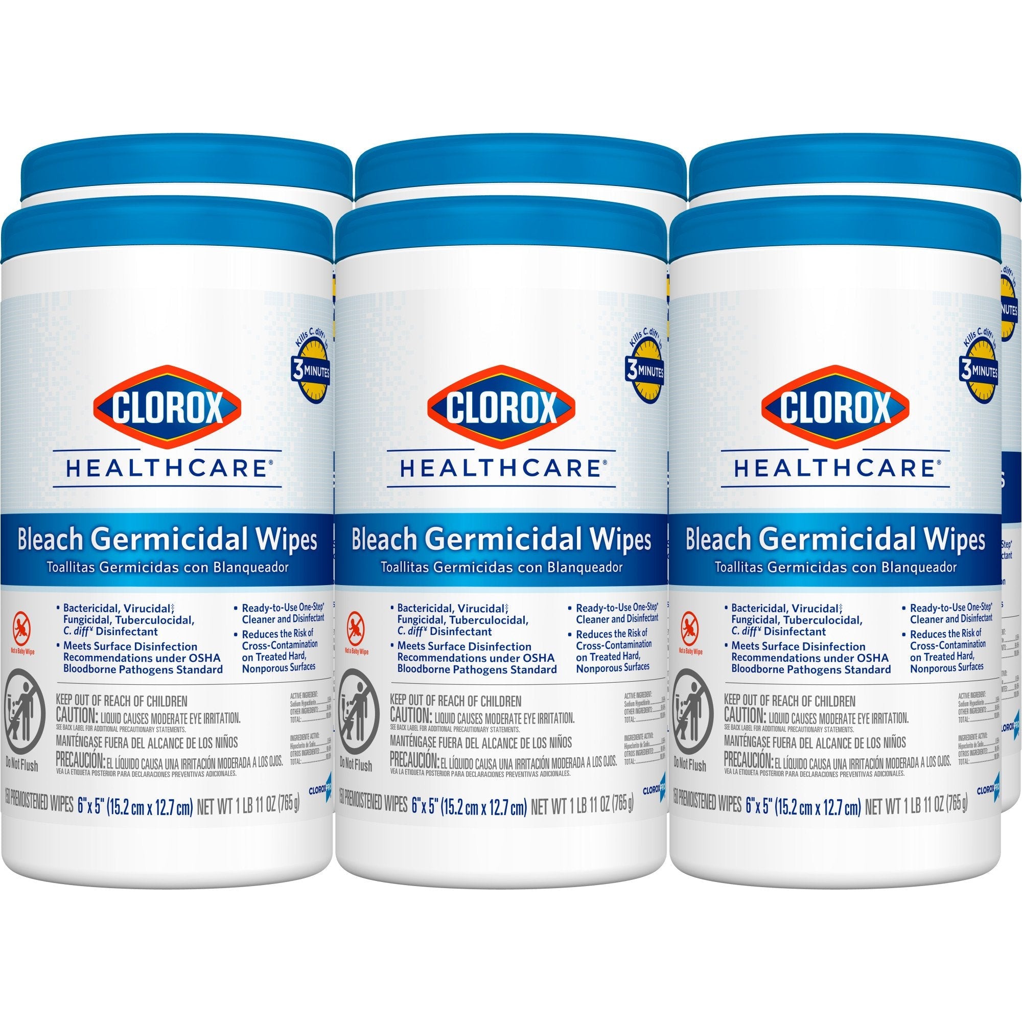 Clorox Healthcare® Bleach Germicidal Wipes, Canister, 150 ct. 30577