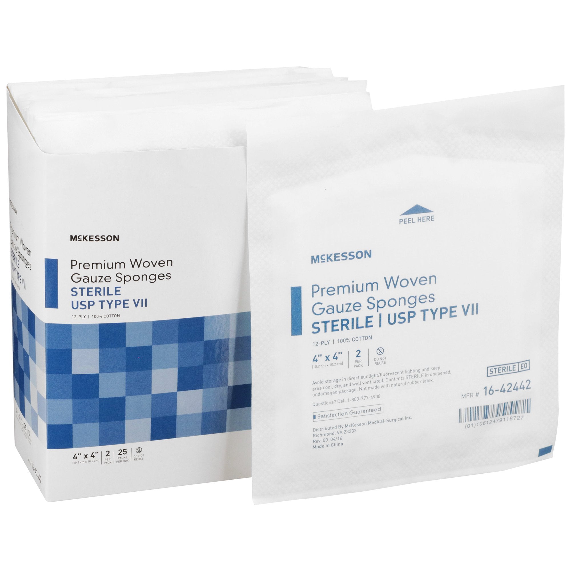 McKesson Sterile USP Type VII Gauze Sponge, 4 x 4 Inch, 12-Ply 16-42442
