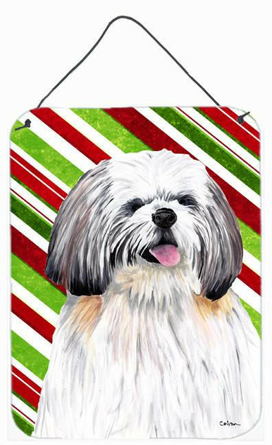 Shih Tzu Candy Cane Holiday Christmas Wall or Door Hanging Prints Aluminum Metal Sign Kitchen Wall Bar Bathroom Plaque Home Decor Front Door Plaque, 12x16, Multicolor