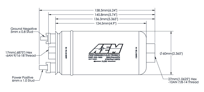 AEM Electronics 380lph Inline High Flow Fuel Pump