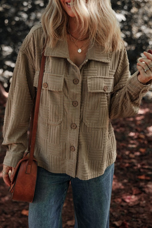 Textured Button-Up Chest Pocket Shacket