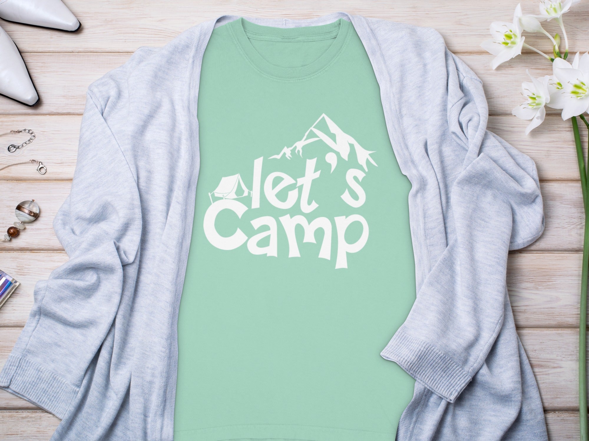Let's Camp Tent and Mountain Design Adventure Long Sleeve T-Shirt