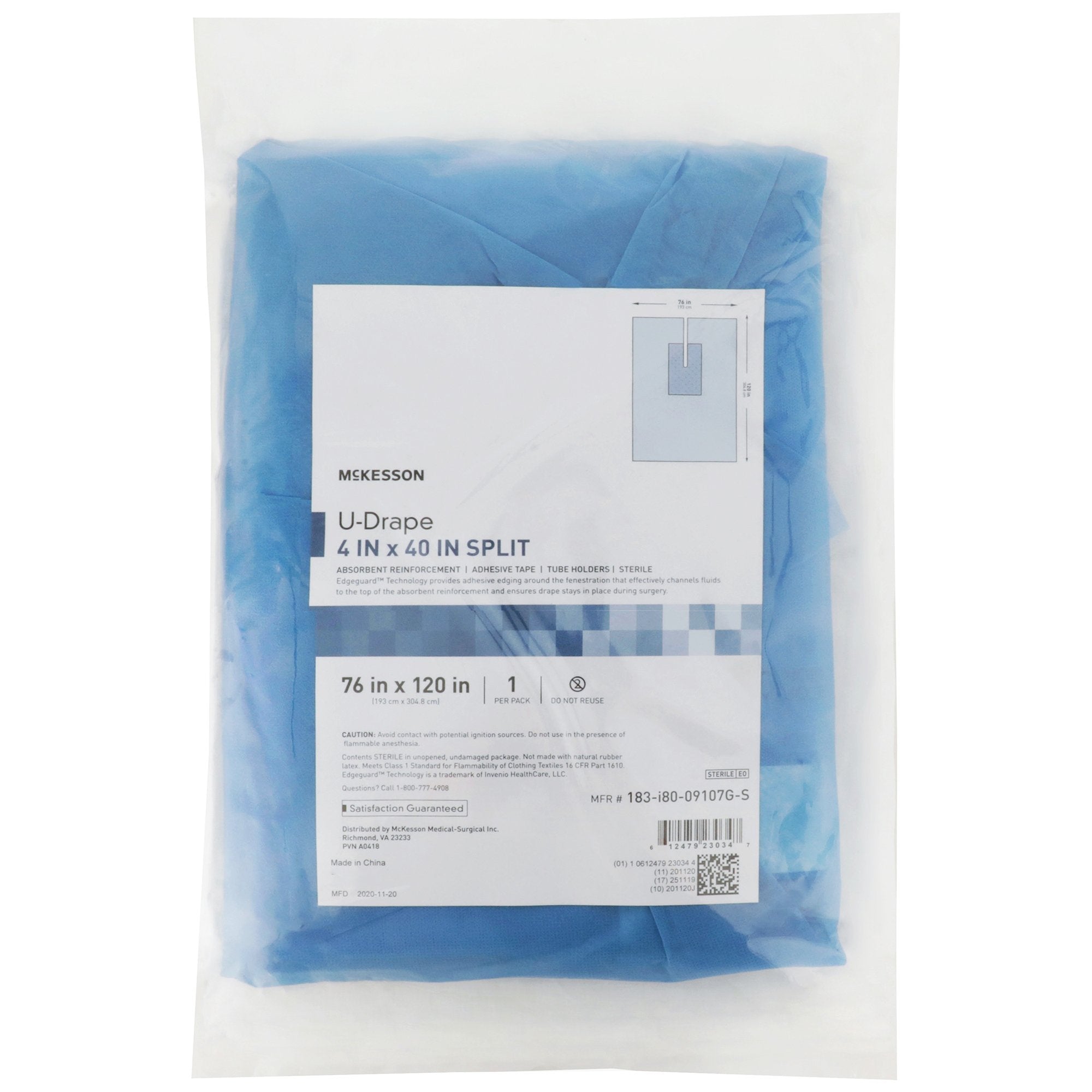 McKesson Sterile U-Drape with Split, 76 x 120 Inch 183-I80-09107G-S