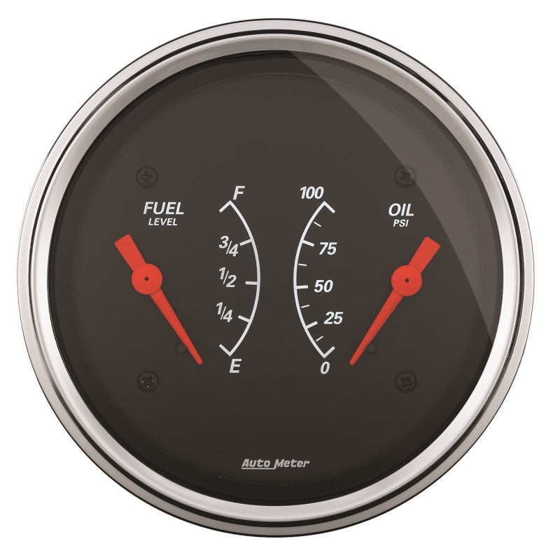 AutoMeter Gauge Dual Fuel & Oilp 3-3/8in. 240 Ohm(e) to 33 Ohm(f) & 100PSI Elec Designer Black 1413