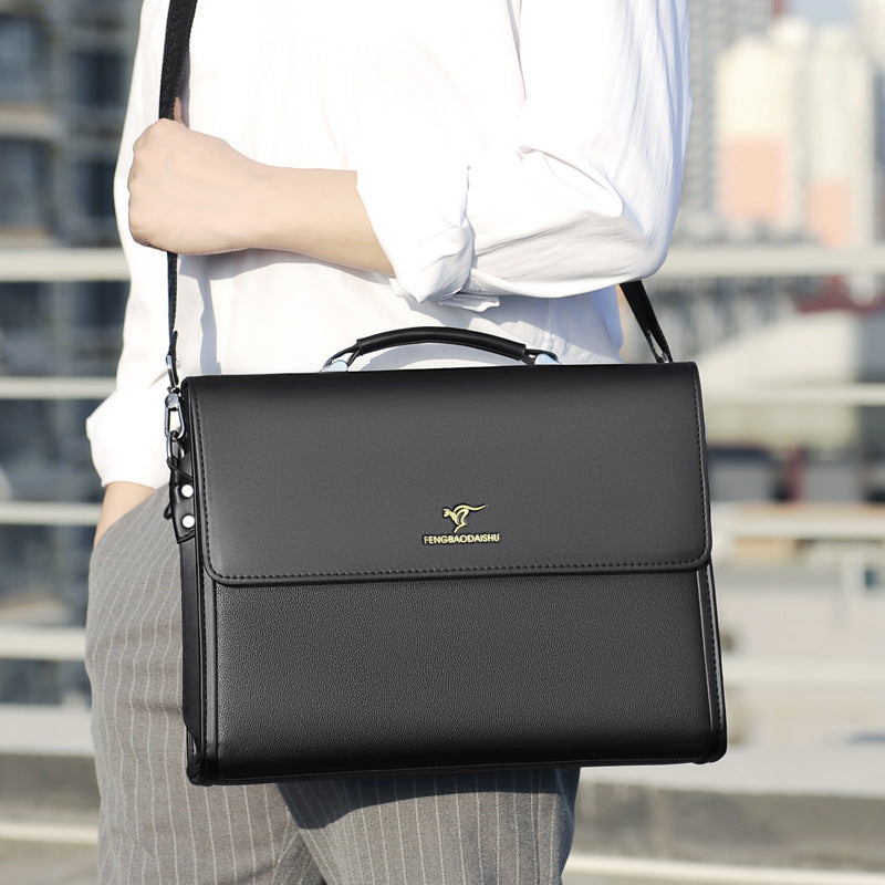 Men's Horizontal Leather Portable Briefcase