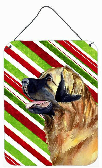 Leonberger Candy Cane Holiday Christmas Wall or Door Hanging Prints Aluminum Metal Sign Kitchen Wall Bar Bathroom Plaque Home Decor Front Door Plaque, 12x16, Multicolor